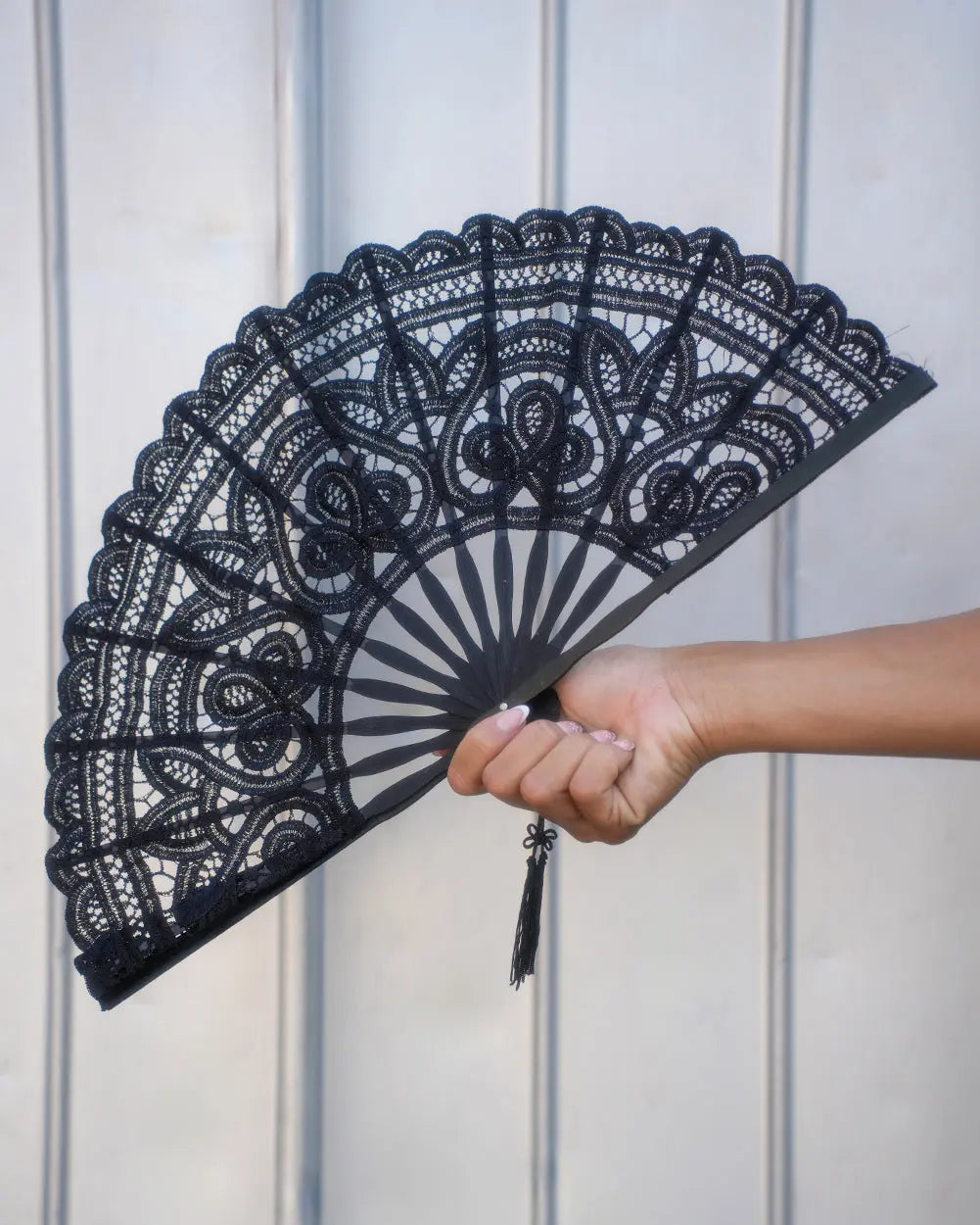 Midnight Elegance Lace Hand Fan
