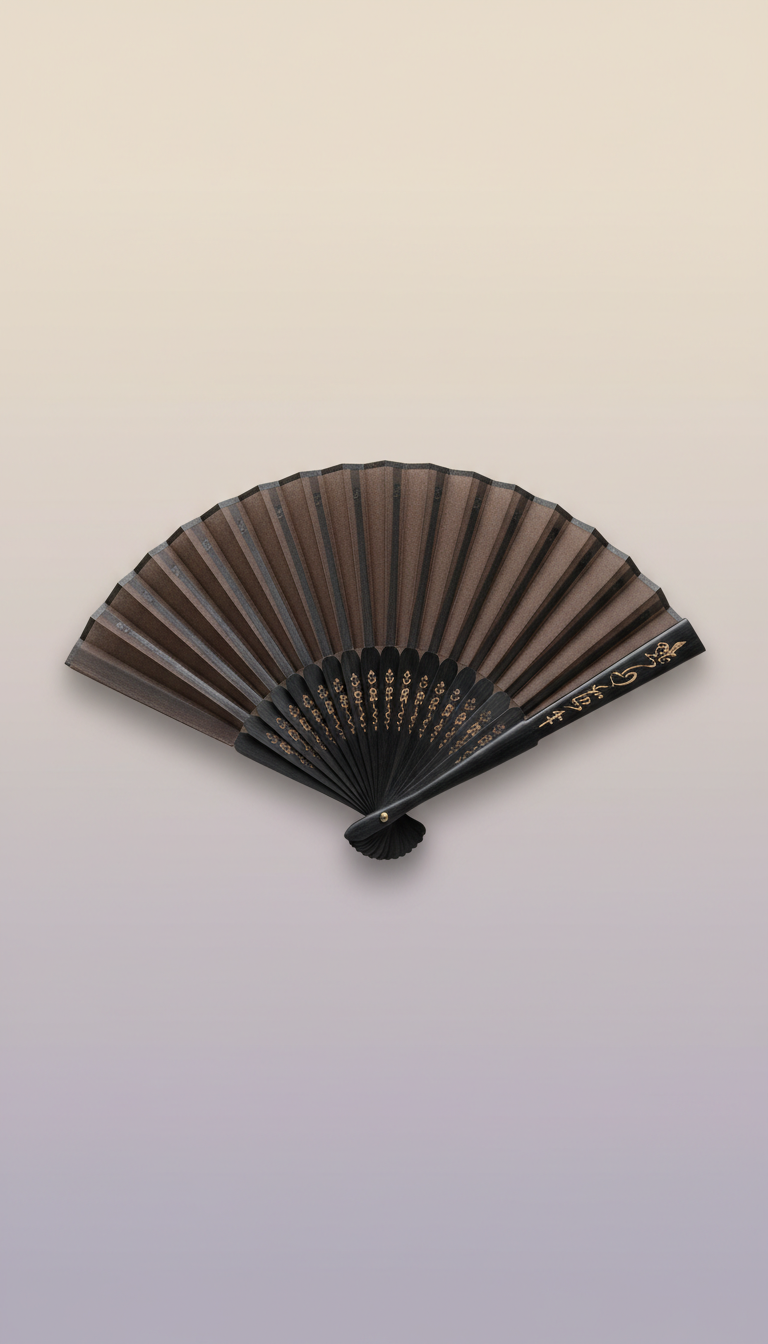 Lacquered Wood Hand Fan With Carved Detail