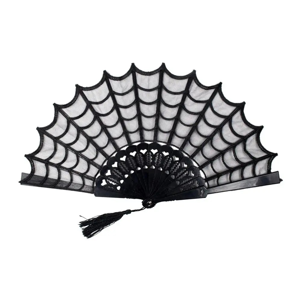 Kreepsville 666 Gothic Lace Hand Fan with Spiderweb Design and Tassel