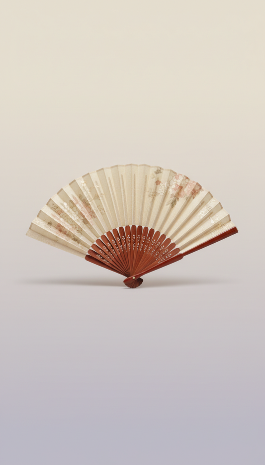 Silk Folding Fan With Inlaid Wood